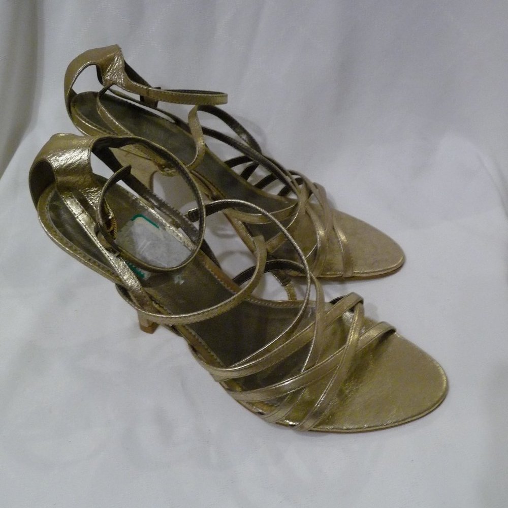 NICOLE MILLER TRENDY HIGH HEEL GENUINE GOLD LEATHER SANDALS SIZE11 NEW NO BOX